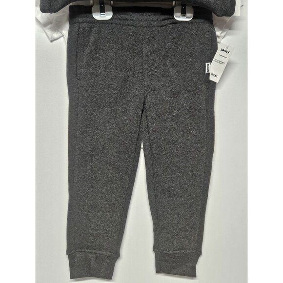 DKNY  24M, Set Of 3, Grey Pull Over Jacket/Grey Pants/ Crew Neck Logo T Shirt - Picture 3 of 8